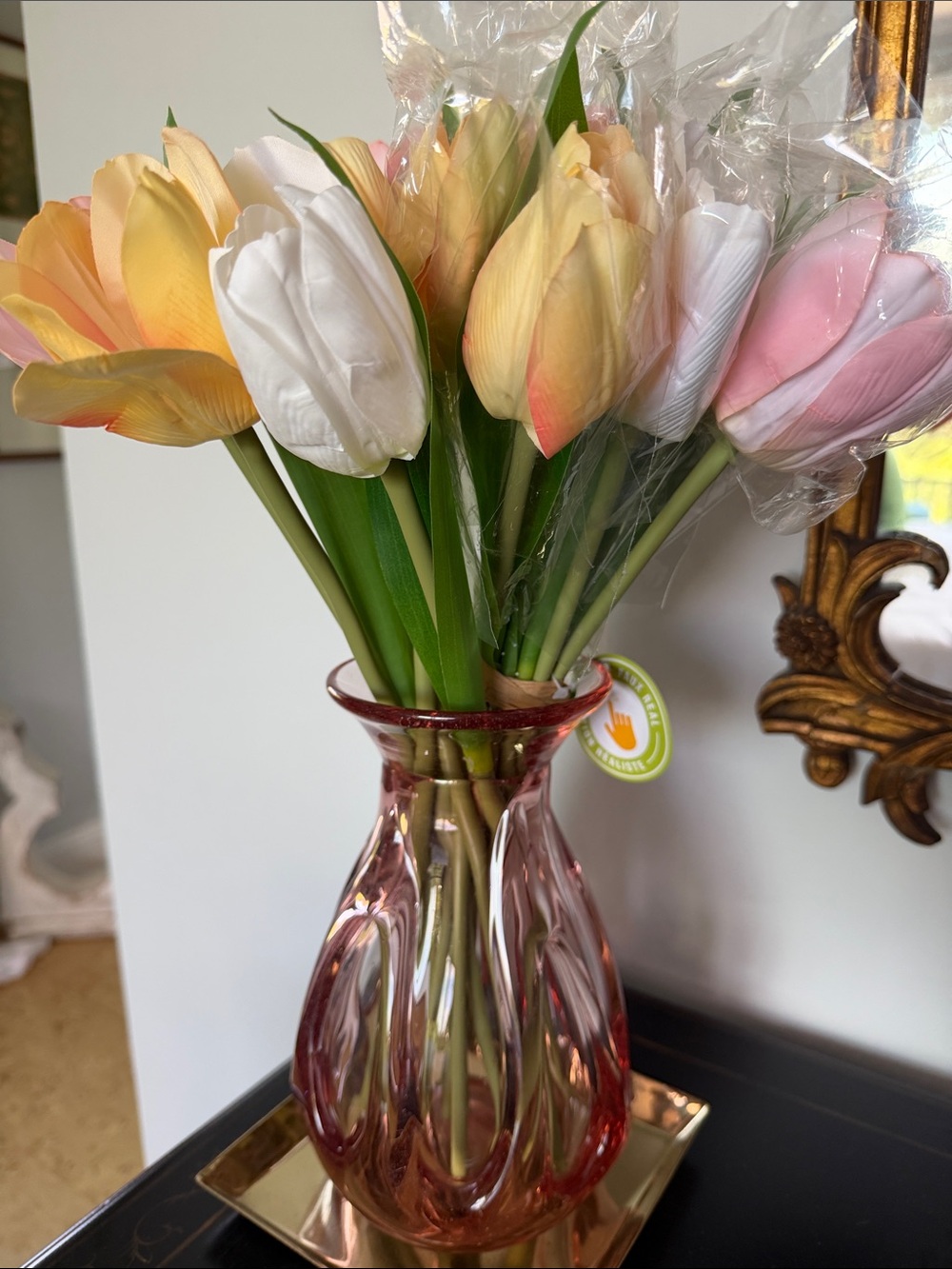 Tulips 18 Artificial Faux Pastel Stems Pink Yellow White